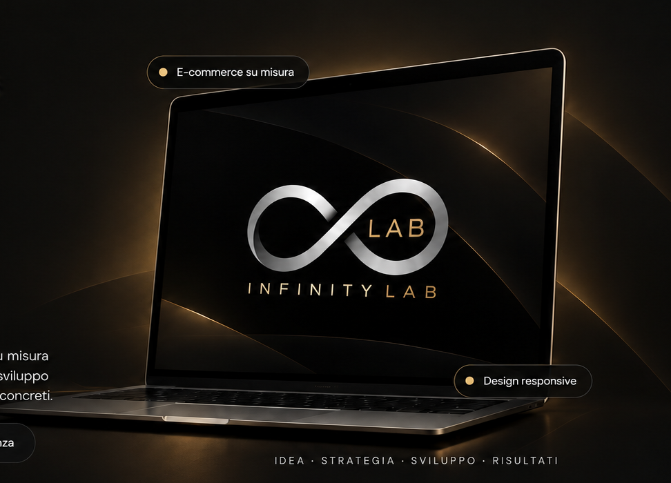 Laptop INFINITY LAB con identità visiva del brand
